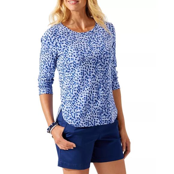 Tommy Bahama T Shirt Leopard Print Top Shirttail Hem Top Casual Top S Purple - Picture 6 of 9